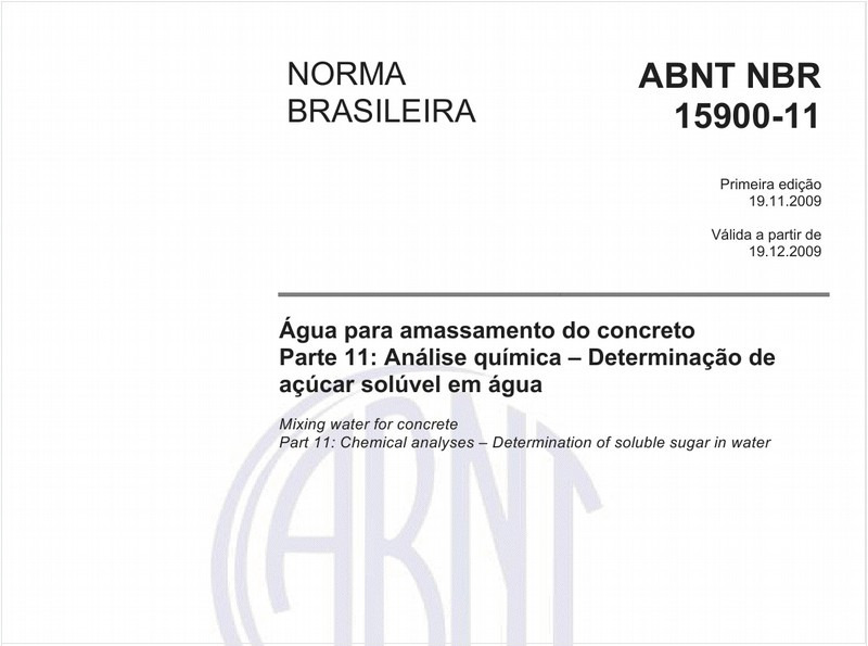 Água para amassamento do concreto - Parte 11: Análise química - Determinação de açúcar solúvel em água