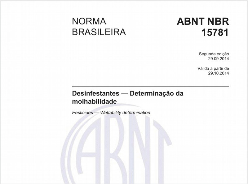Desinfestantes — Determinação da molhabilidade