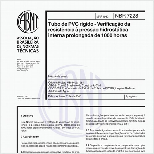 Tubo de PVC rígido - Verificação da resistência à pressão hidrostática interna prolongada de 1000 horas