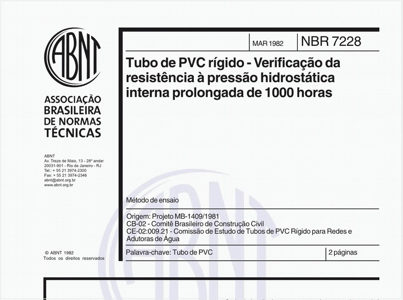 Tubo de PVC rígido - Verificação da resistência à pressão hidrostática interna prolongada de 1000 horas