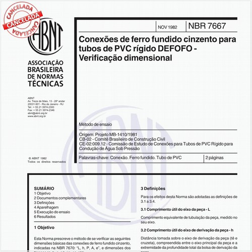 Conexões de ferro fundido cinzento para tubos de PVC rígido DEFOFO - Verificação dimensional