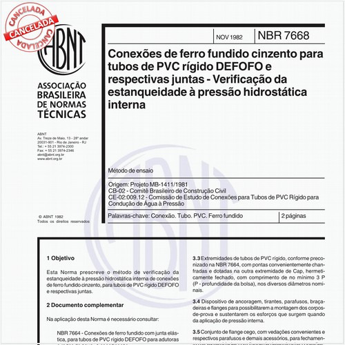 Conexões de ferro fundido cinzento para tubos de PVC rígido DEFOFO e respectivas juntas - Verificação da estanqueidade à pressão hidrostática interna