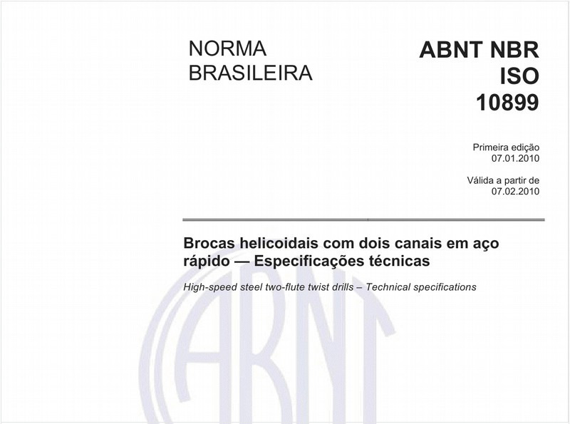 Brocas helicoidais com dois canais em aço rápido - Especificações técnicas