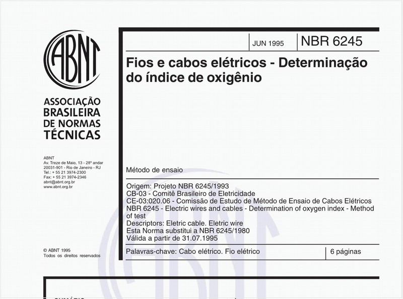 Fios e cabos elétricos - Determinação do índice de oxigênio