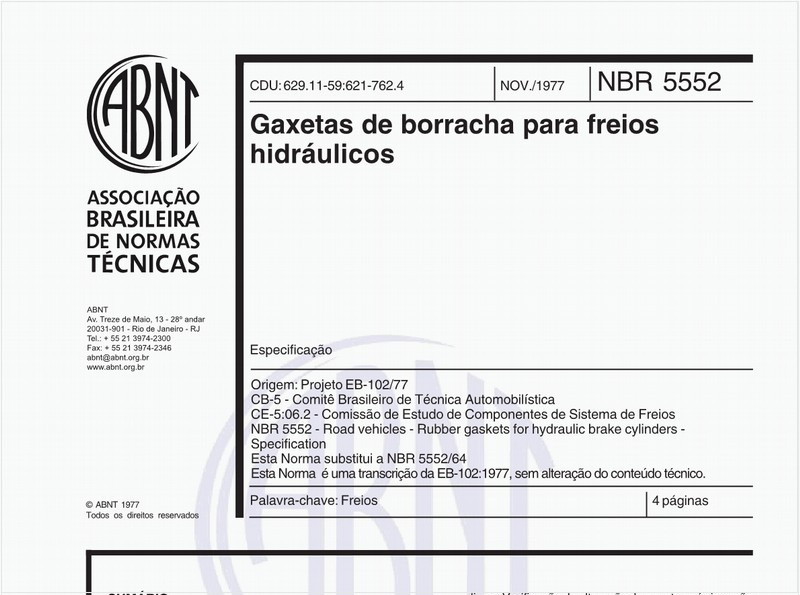 Gaxetas de borracha para freios hidráulicos