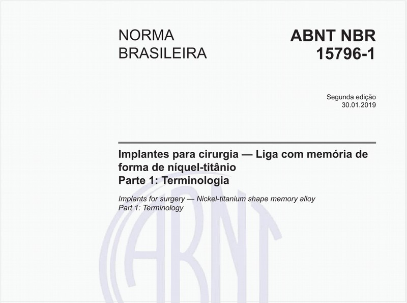 Implantes para cirurgia — Liga com memória de forma de níquel-titânio - Parte 1: Terminologia
