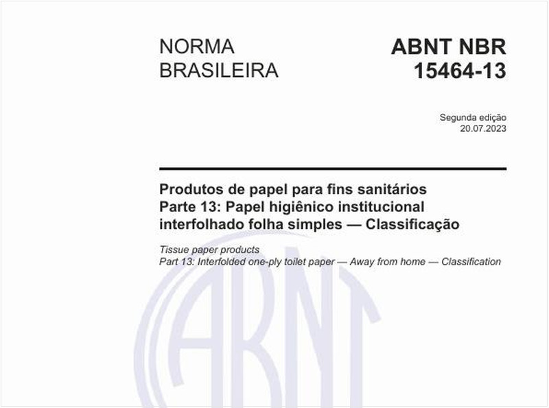 Produtos de papel para fins sanitários - Parte 13: Papel higiênico institucional interfolhado folha simples — Classificação