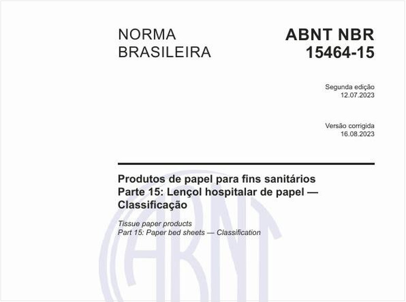 Produtos de papel para fins sanitários - Parte 15: Lençol hospitalar de papel — Classificação