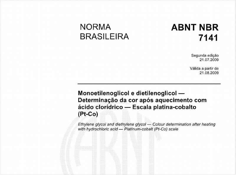 Monoetilenoglicol e dietilenoglicol - Determinação da cor após aquecimento com ácido clorídrico - Escala platina -cobalto (Pt-Co)