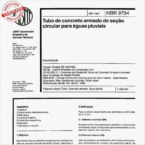 Tubo de concreto armado de seção circular para águas pluviais