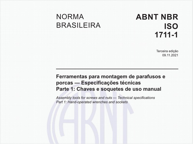 Ferramentas para montagem de parafusos e porcas — Especificações técnicas - Parte 1: Chaves e soquetes de uso manual