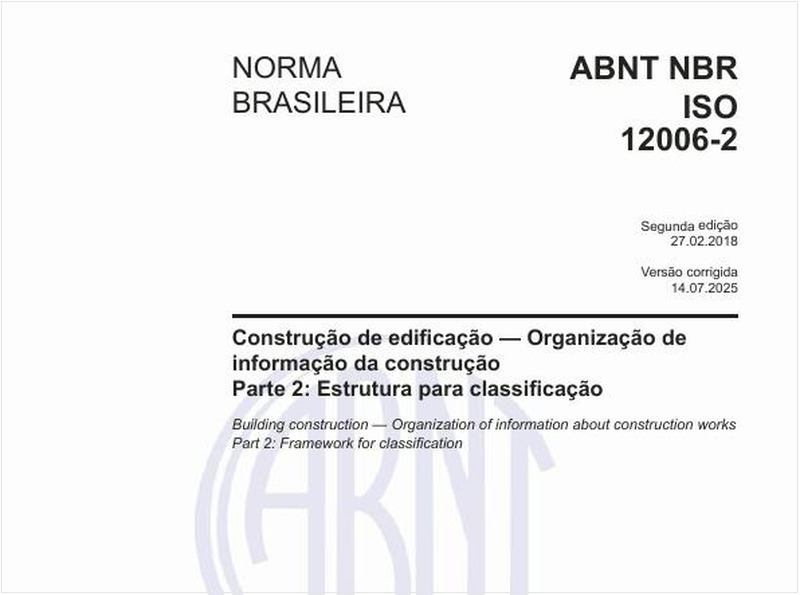Construção de edificação - Organização de informação da construção - Parte 2: Estrutura para classificação