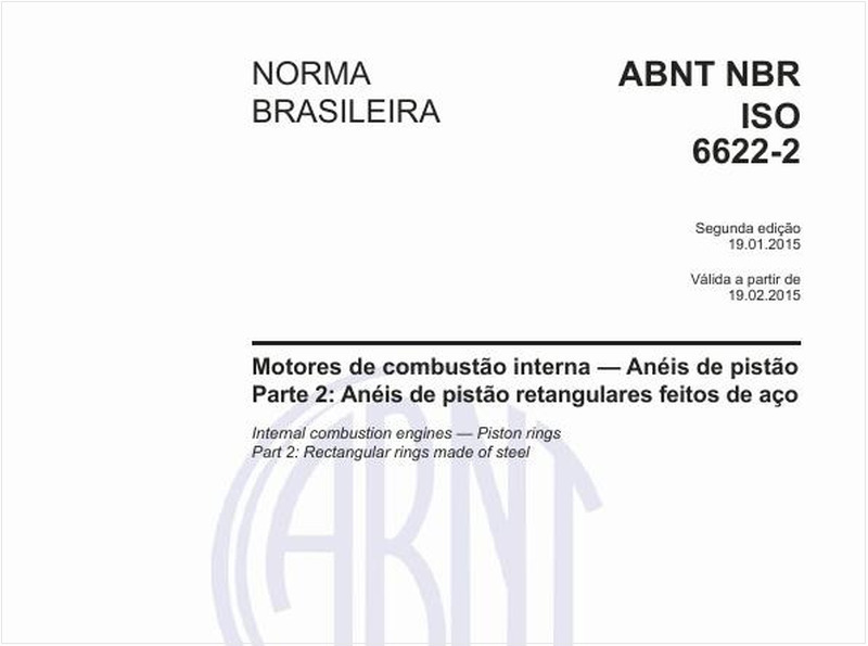 Motores de combustão interna - Anéis de pistão - Parte 2: Anéis de pistão retangulares feitos de aço