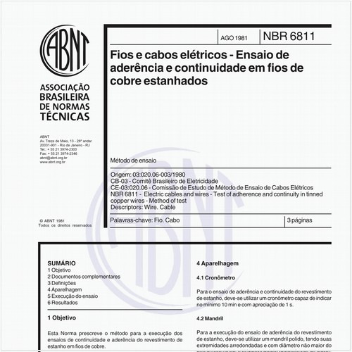 Fios e cabos elétricos - Ensaio de aderência e continuidade em fios de cobre estanhados