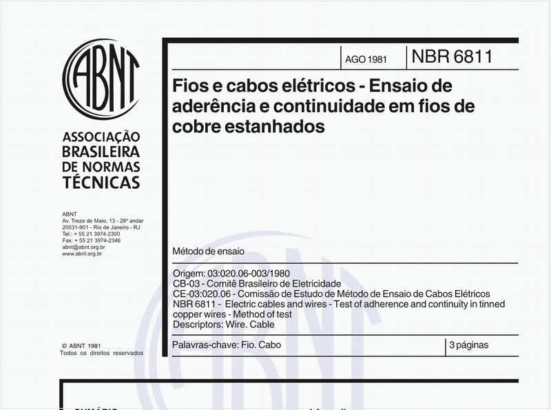Fios e cabos elétricos - Ensaio de aderência e continuidade em fios de cobre estanhados