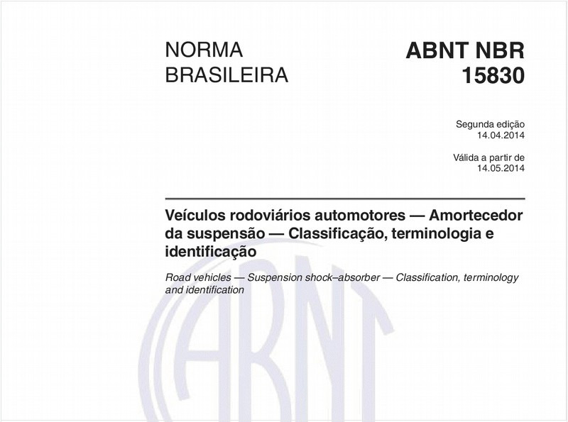 Veículos rodoviários automotores — Amortecedor da suspensão — Classificação, terminologia e identificação