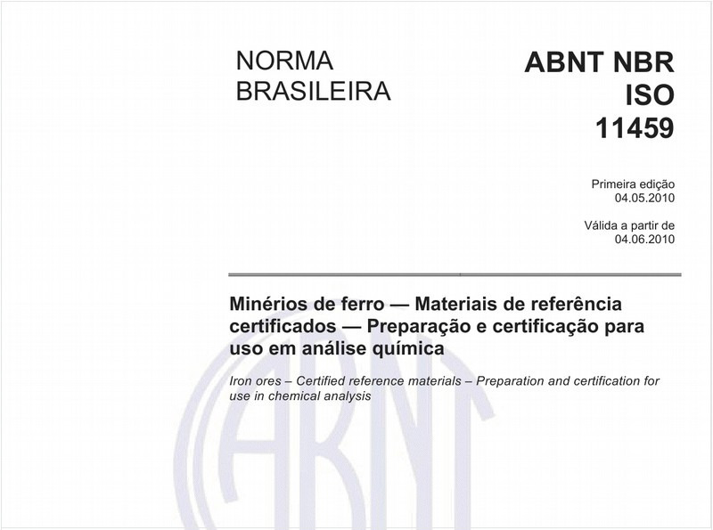Minérios de ferro — Materiais de referência certificados — Preparação e certificação para uso em análise química
