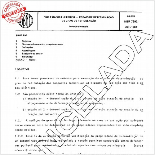 Fios e cabos elétricos - Ensaio de determinação de grau de reticulação