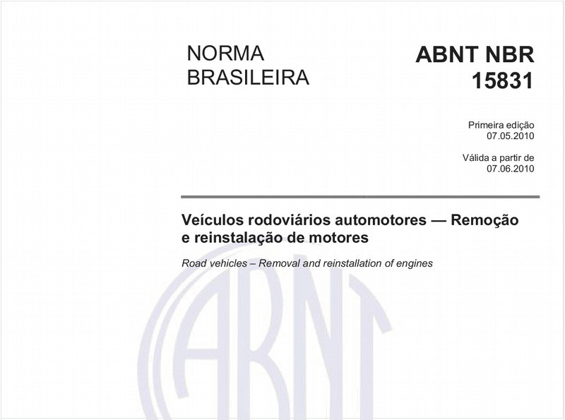 Veículos rodoviários automotores — Remoção e reinstalação de motores