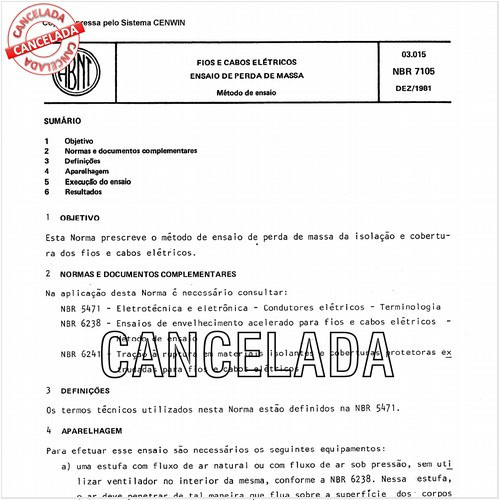 Fios e cabos elétricos - Ensaio de perda de massa