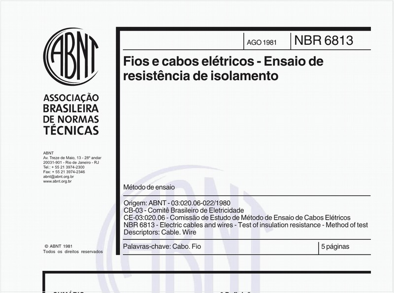 Fios e cabos elétricos - Ensaio de resistência de isolamento