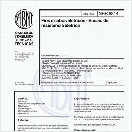 Fios e cabos elétricos - Ensaio de resistência elétrica