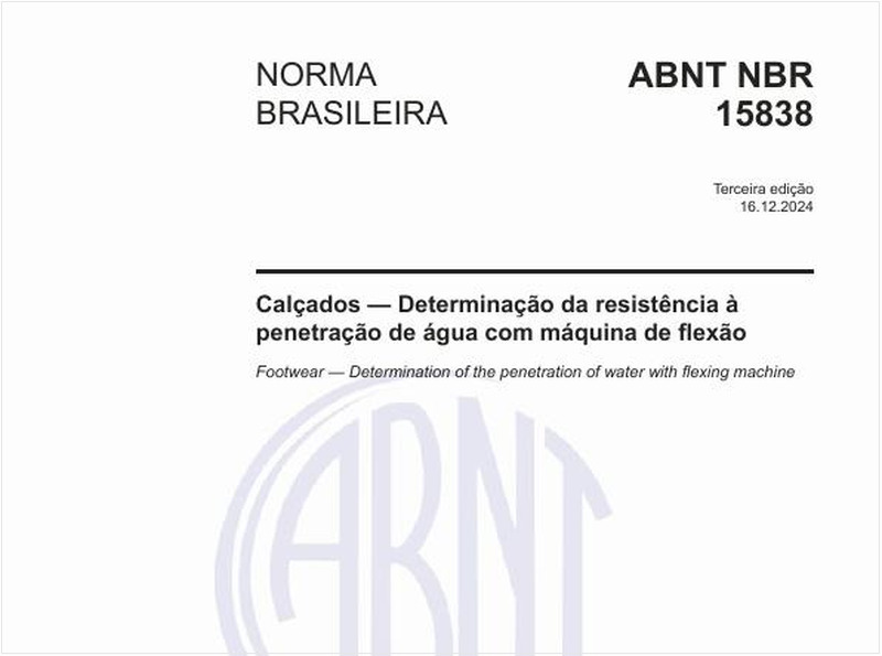 Calçados - Determinação da resistência à penetração de água com máquina de flexão