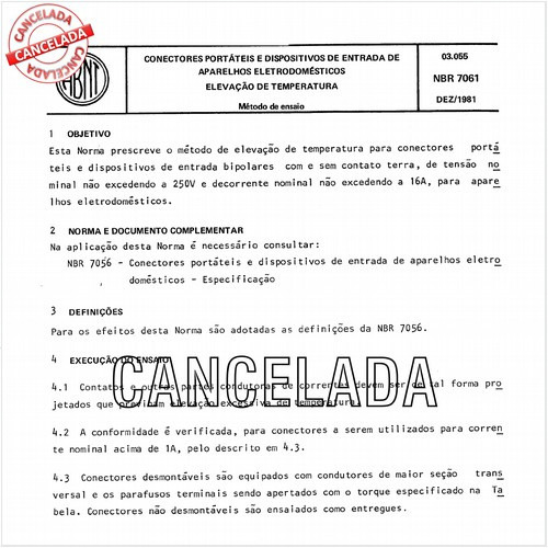 Conectores portáteis e dispositivos de entrada de aparelhos eletrodomésticos - Elevação de temperatura