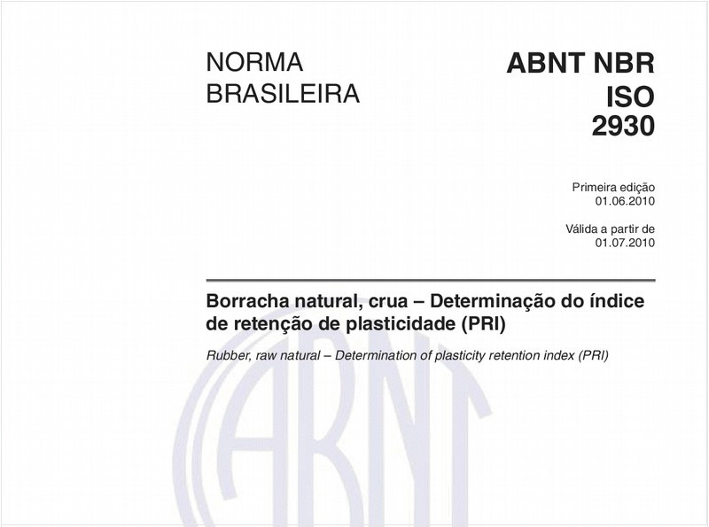 Borracha natural, crua - Determinação do índice de retenção de plasticidade (PRI)