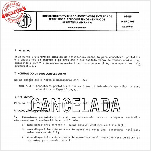 Conectores portáteis e dispositivos de entrada de aparelhos eletrodomésticos - Ensaio de resistência mecânica