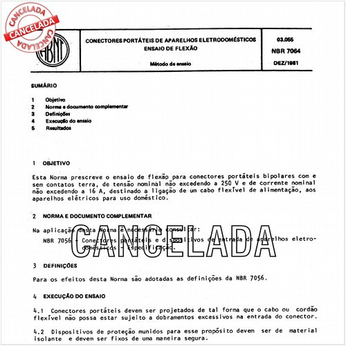 Conectores portáteis de aparelhos eletrodomésticos - Ensaio de flexão