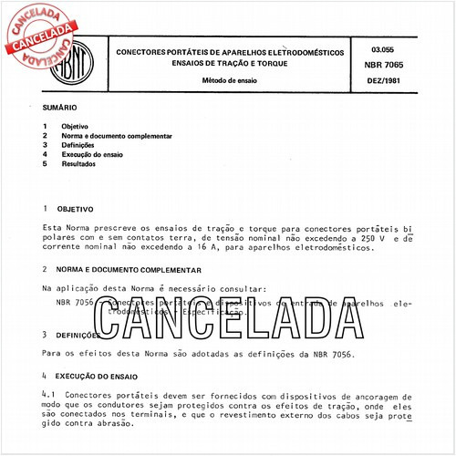 Conectores portáteis de aparelhos eletrodomésticos - Ensaios de tração e torque