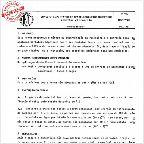 Conectores portáteis de aparelhos eletrodomésticos - Resistência à corrosão