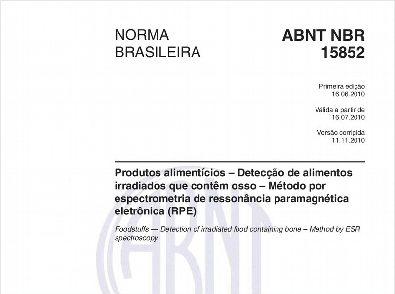 Detecção de alimentos irradiados que contêm osso – Método de espectrometria de ressonância paramagnética eletrônica (RPE)