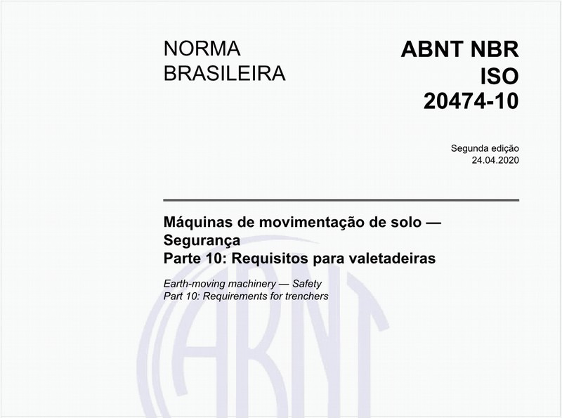 Máquinas de movimentação de solo — Segurança - Parte 10: Requisitos para valetadeiras