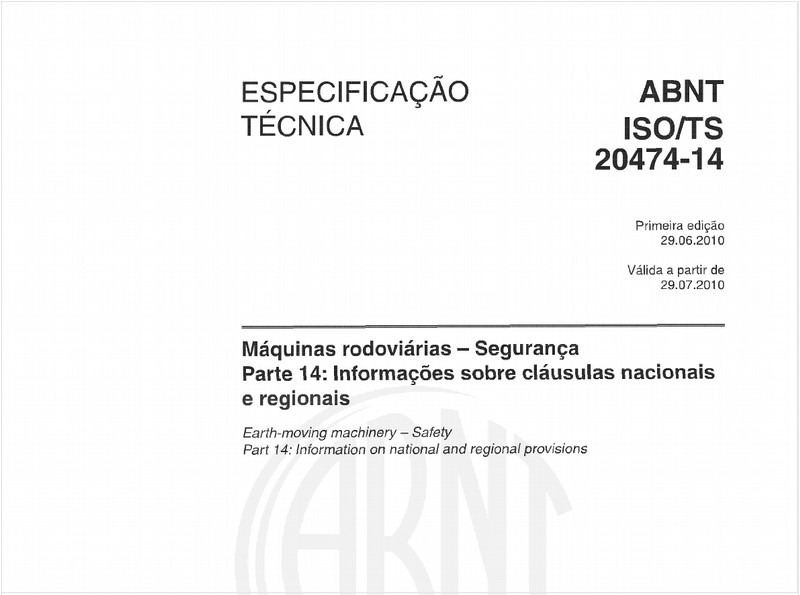 Máquinas rodoviárias - Segurança - Parte 14: Informações sobre cláusulas nacionais e regionais 