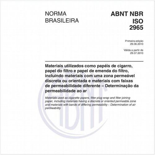 Materiais utilizados como papéis de cigarro, papel do filtro e papel de emenda do filtro, incluindo materiais com uma zona permeável discreta ou orientada e materiais com faixas de permeabilidade diferente – Determinação da permeabilidade ao ar