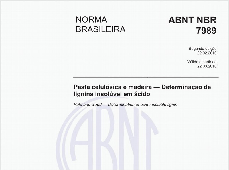 Pasta celulósica e madeira - Determinação de lignina insolúvel em ácido