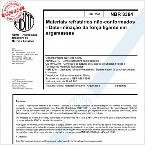 Materiais refratários não-conformados - Determinação da força ligante da argamassas