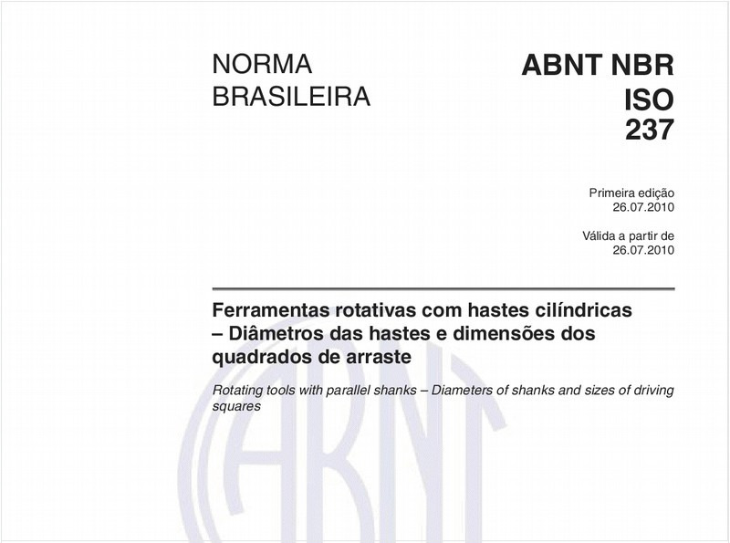 Ferramentas rotativas com hastes cilíndricas – Diâmetros das hastes e dimensões dos quadrados de arraste