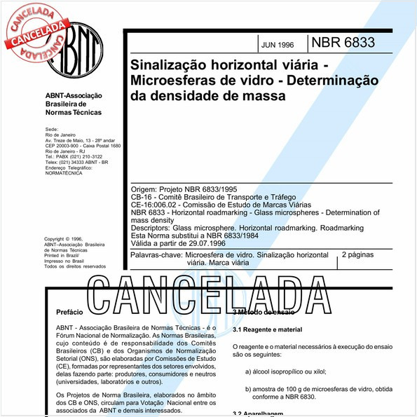 Sinalização horizontal viária - Microesferas de vidro - Determinação da densidade de massa
