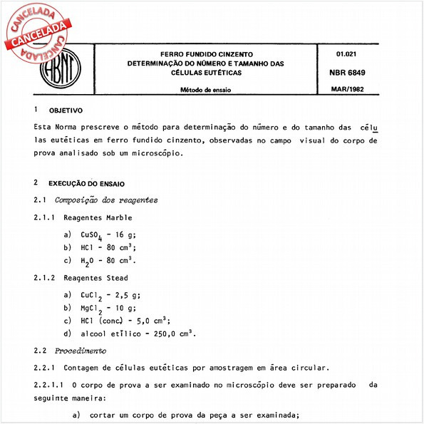 Ferro fundido cinzento - Determinação do número e tamanho das células eutéticas
