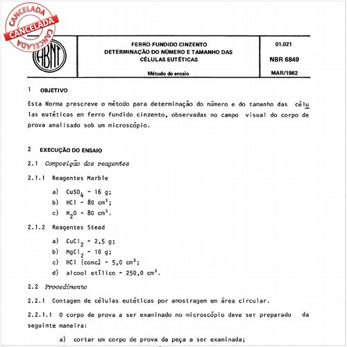 Ferro fundido cinzento - Determinação do número e tamanho das células eutéticas