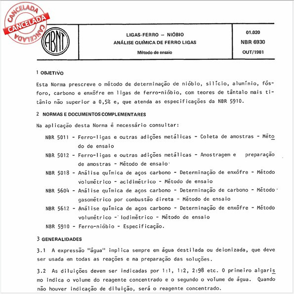 Ligas ferronióbio - Análise química de ferroligas
