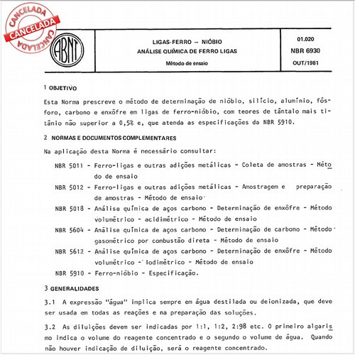 Ligas ferronióbio - Análise química de ferroligas