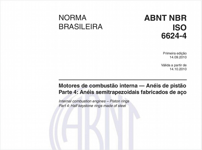 Motores de combustão interna - Anéis de pistão Parte 4: Anéis semitrapezoidais fabricados de aço