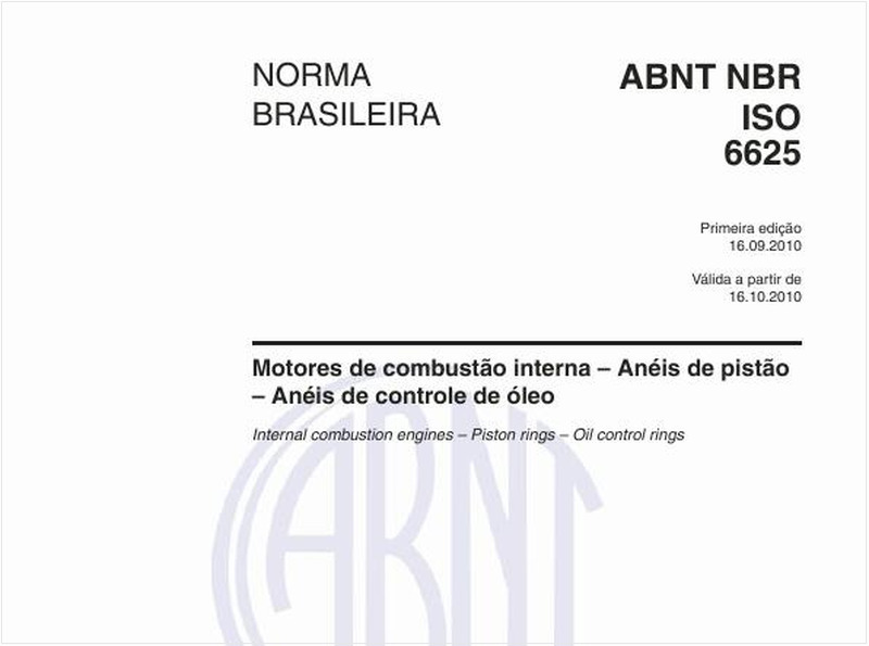 Motores de combustão interna – Anéis de pistão – Anéis de controle de óleo
