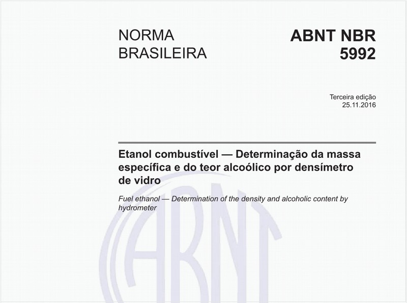Etanol combustível — Determinação da massa específica e do teor alcoólico por densímetro de vidro