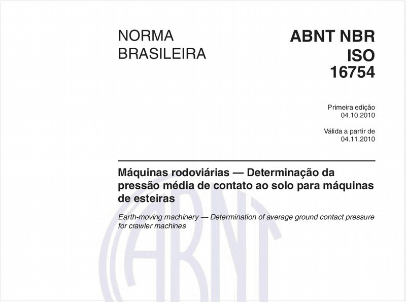 Máquinas rodoviárias — Determinação da pressão média de contato ao solo para máquinas de esteiras