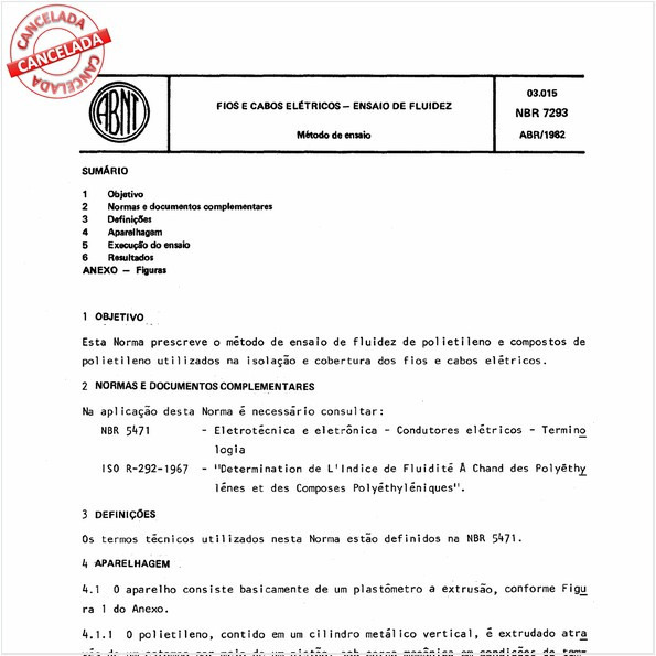 Fios e cabos elétricos - Ensaio de fluidez
